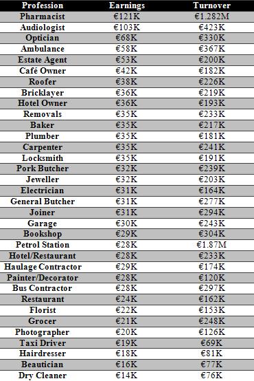 Small business earnings in France